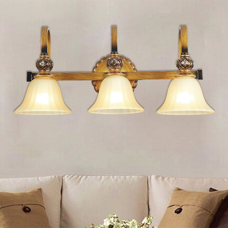 Traditional Gold Frosted Glass Vanity Light Fixture - 1/2/3 Lights Cup Shape/Bell Bathroom Wall