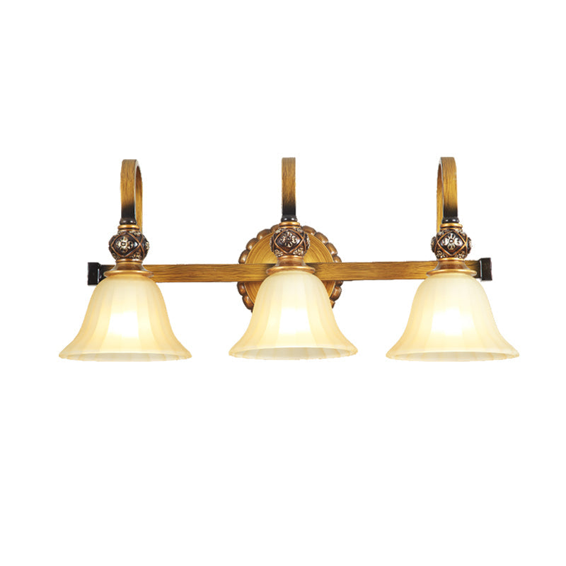 Traditional Gold Frosted Glass Vanity Light Fixture - 1/2/3 Lights Cup Shape/Bell Bathroom Wall