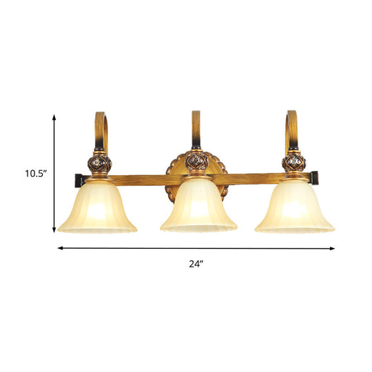 Traditional Gold Frosted Glass Vanity Light Fixture - 1/2/3 Lights Cup Shape/Bell Bathroom Wall