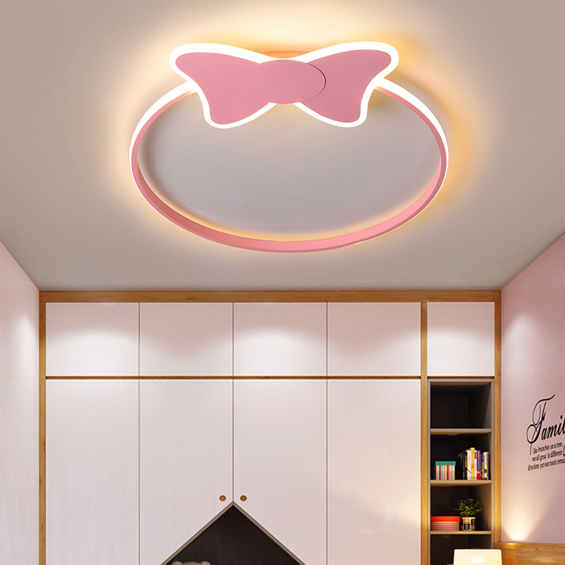 Stylish LED Flush Mount Light in Pink/White with Aluminum & Acrylic Design and Charming Bowknot/Cloud Décor