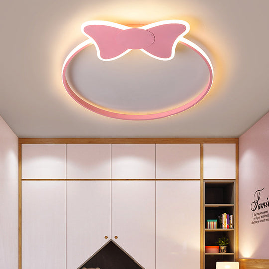 Stylish LED Flush Mount Light in Pink/White with Aluminum & Acrylic Design and Charming Bowknot/Cloud Décor