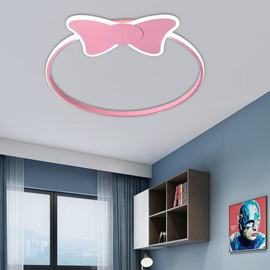 Stylish LED Flush Mount Light in Pink/White with Aluminum & Acrylic Design and Charming Bowknot/Cloud Décor