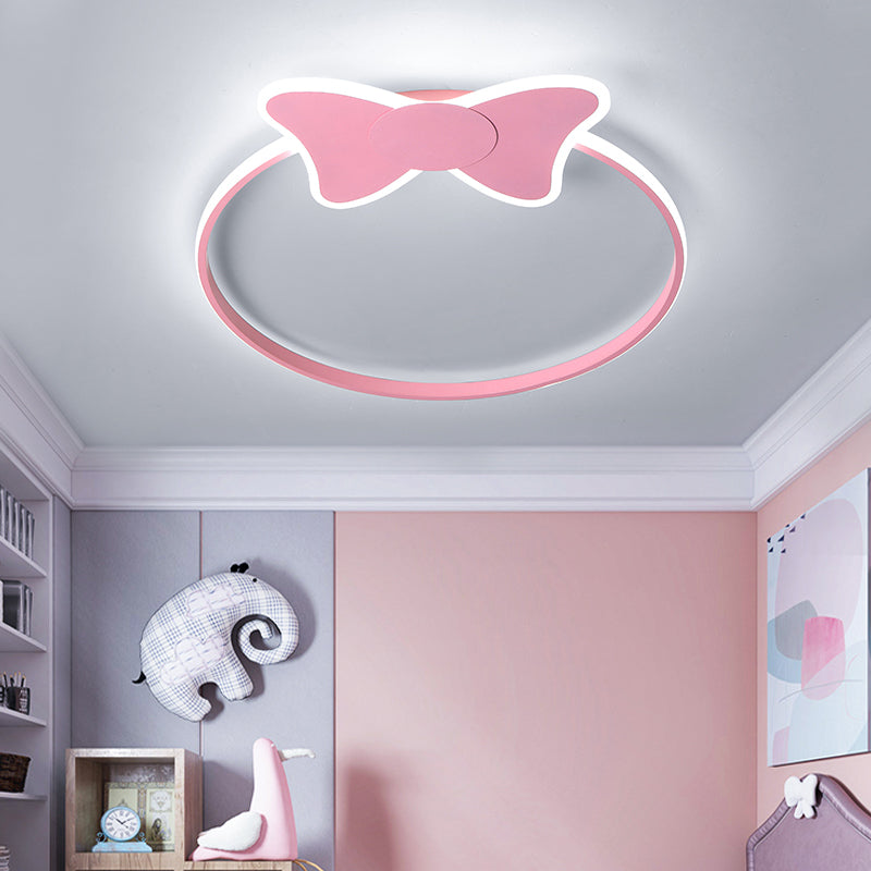 Stylish LED Flush Mount Light in Pink/White with Aluminum & Acrylic Design and Charming Bowknot/Cloud Décor