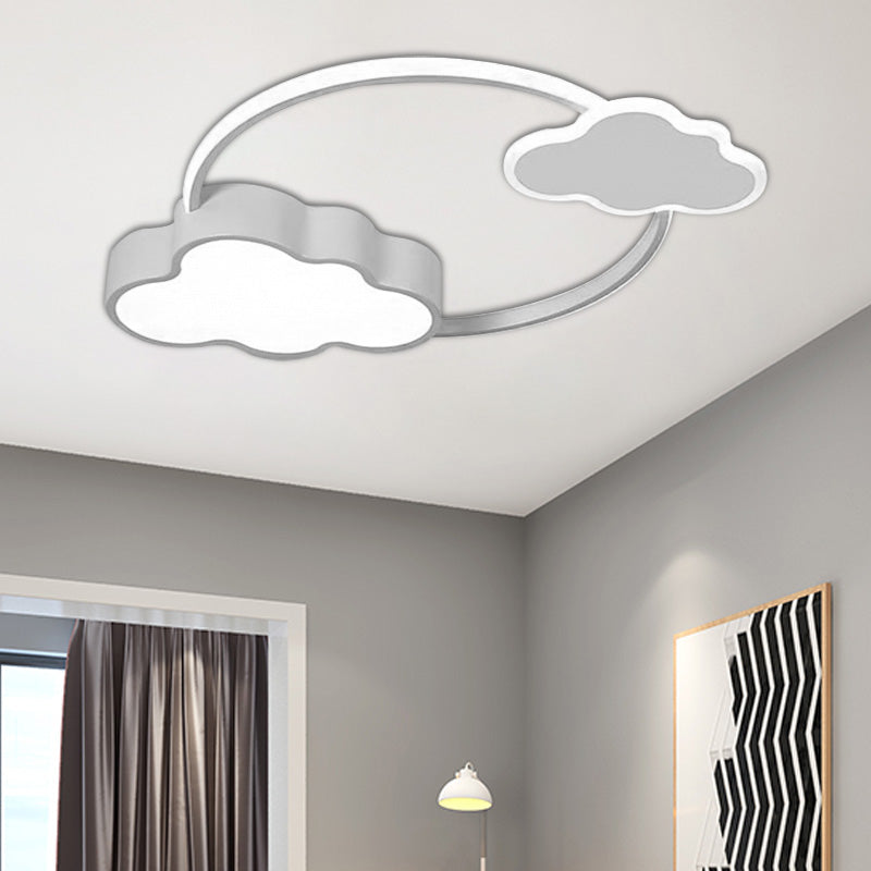 Stylish LED Flush Mount Light in Pink/White with Aluminum & Acrylic Design and Charming Bowknot/Cloud Décor