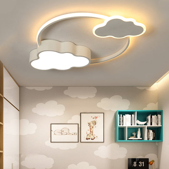 Stylish LED Flush Mount Light in Pink/White with Aluminum & Acrylic Design and Charming Bowknot/Cloud Décor