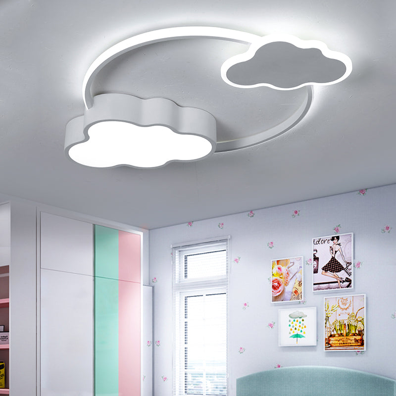 Stylish LED Flush Mount Light in Pink/White with Aluminum & Acrylic Design and Charming Bowknot/Cloud Décor