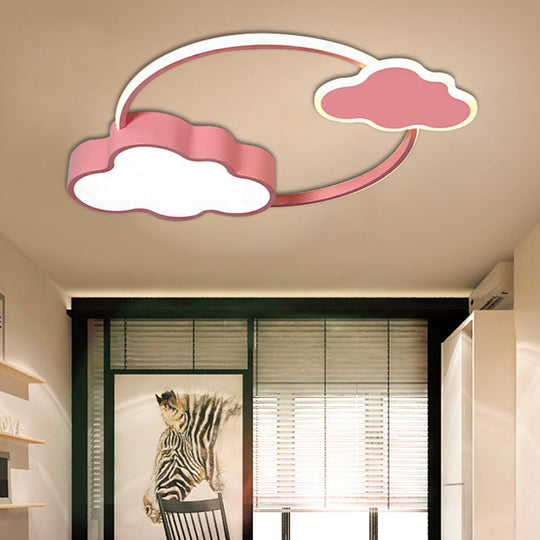 Stylish LED Flush Mount Light in Pink/White with Aluminum & Acrylic Design and Charming Bowknot/Cloud Décor