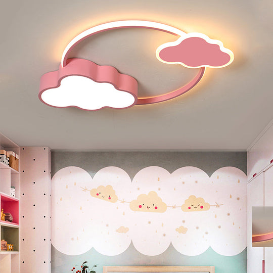 Stylish LED Flush Mount Light in Pink/White with Aluminum & Acrylic Design and Charming Bowknot/Cloud Décor