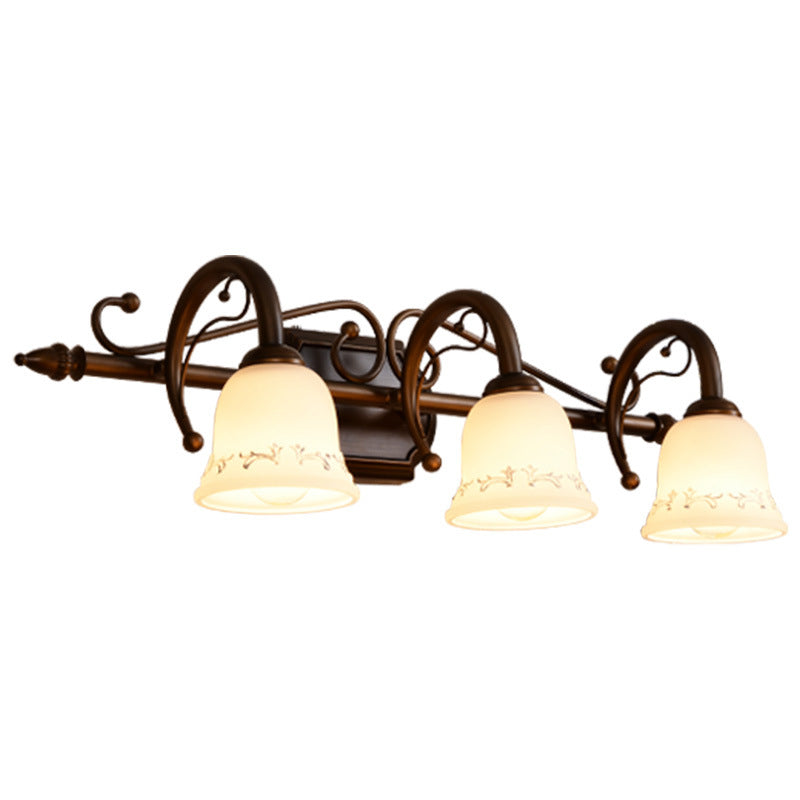 Classic Bell Bathroom Wall Light Fixture With Frosted Glass 2/3/4 Lights - Red Brown Makeup Lighting