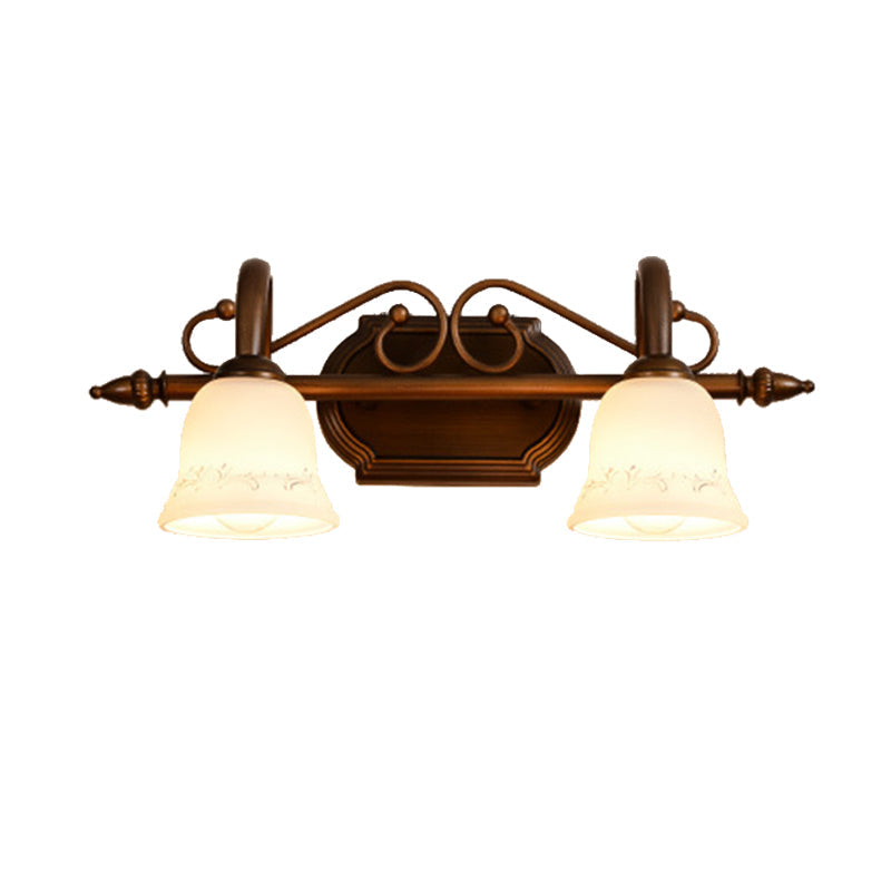 Classic Bell Bathroom Wall Light Fixture With Frosted Glass 2/3/4 Lights - Red Brown Makeup Lighting