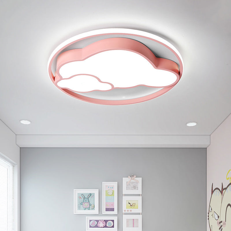 Modern Cloud Shade Flush Pendant: LED Acrylic Ceiling Lamp for Child's Bedroom in Blue/Pink with Warm/White Light