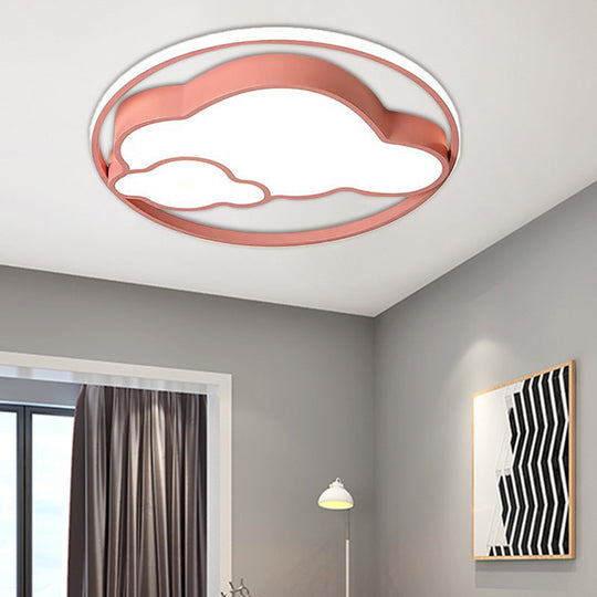 Modern Cloud Shade Flush Pendant: LED Acrylic Ceiling Lamp for Child's Bedroom in Blue/Pink with Warm/White Light