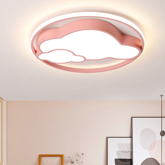 Modern Cloud Shade Flush Pendant: LED Acrylic Ceiling Lamp for Child's Bedroom in Blue/Pink with Warm/White Light