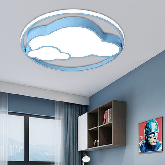 Modern Cloud Shade Flush Pendant: LED Acrylic Ceiling Lamp for Child's Bedroom in Blue/Pink with Warm/White Light