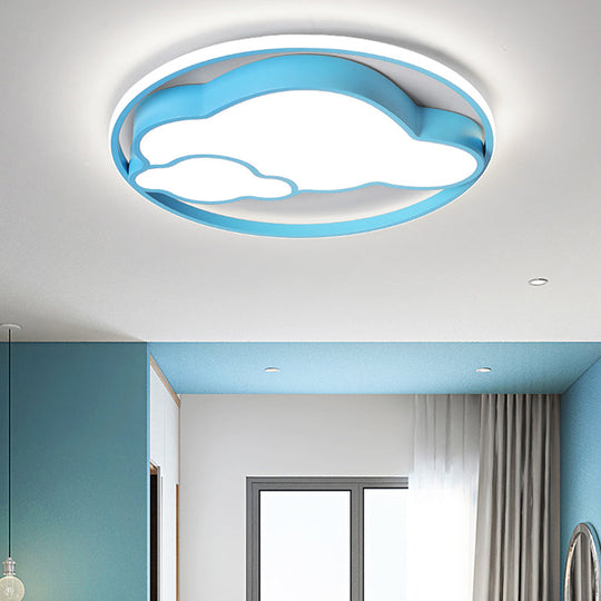 Modern Cloud Shade Flush Pendant: LED Acrylic Ceiling Lamp for Child's Bedroom in Blue/Pink with Warm/White Light