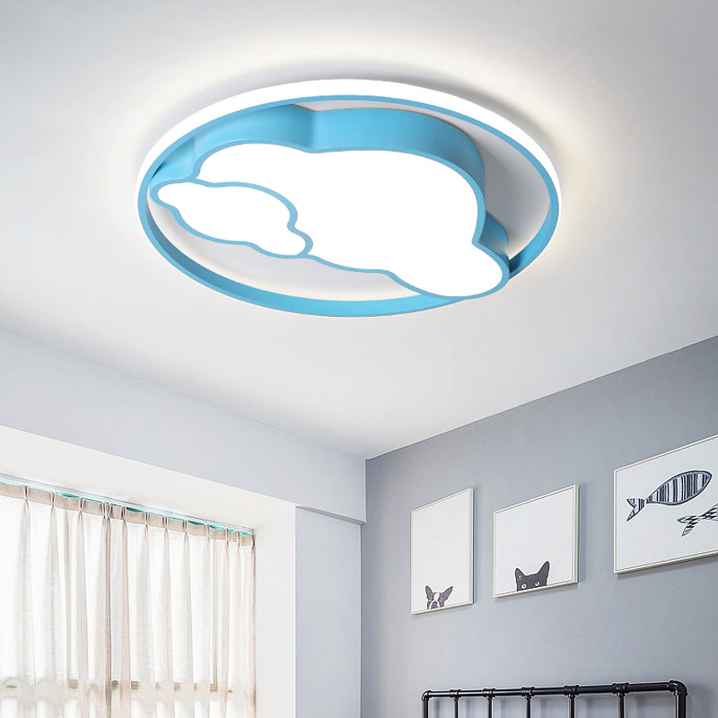 Modern Cloud Shade Flush Pendant: LED Acrylic Ceiling Lamp for Child's Bedroom in Blue/Pink with Warm/White Light