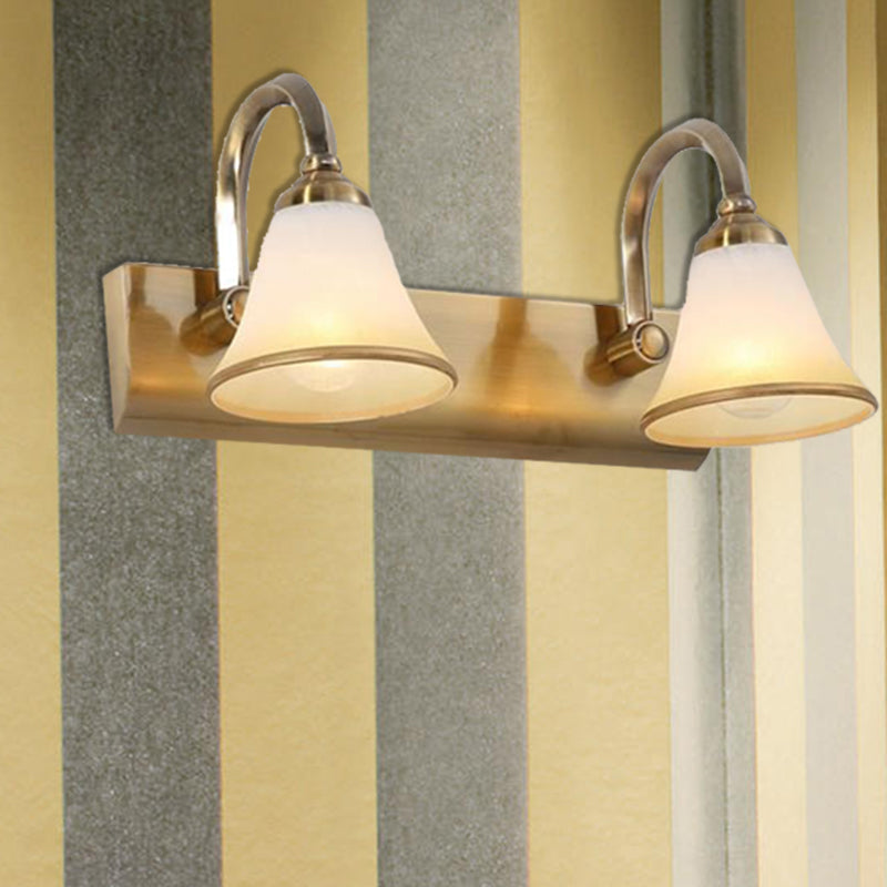 Classic Frosted Glass Brass Bell Shade Vanity Light Fixture - 2/3/4 Lights Bathroom Sconce Lamp 2 /