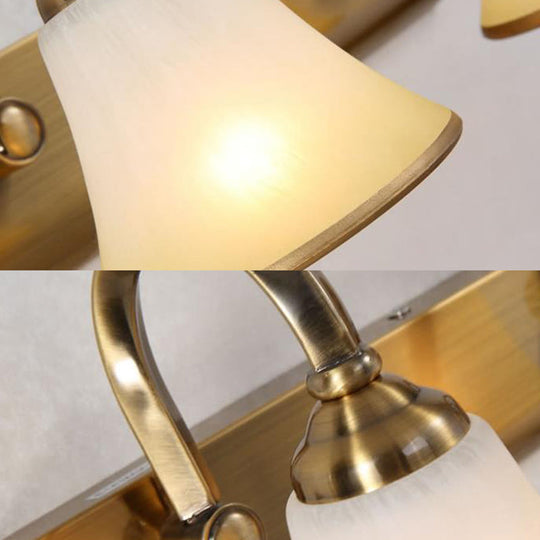 Classic Frosted Glass Brass Bell Shade Vanity Light Fixture - 2/3/4 Lights Bathroom Sconce Lamp