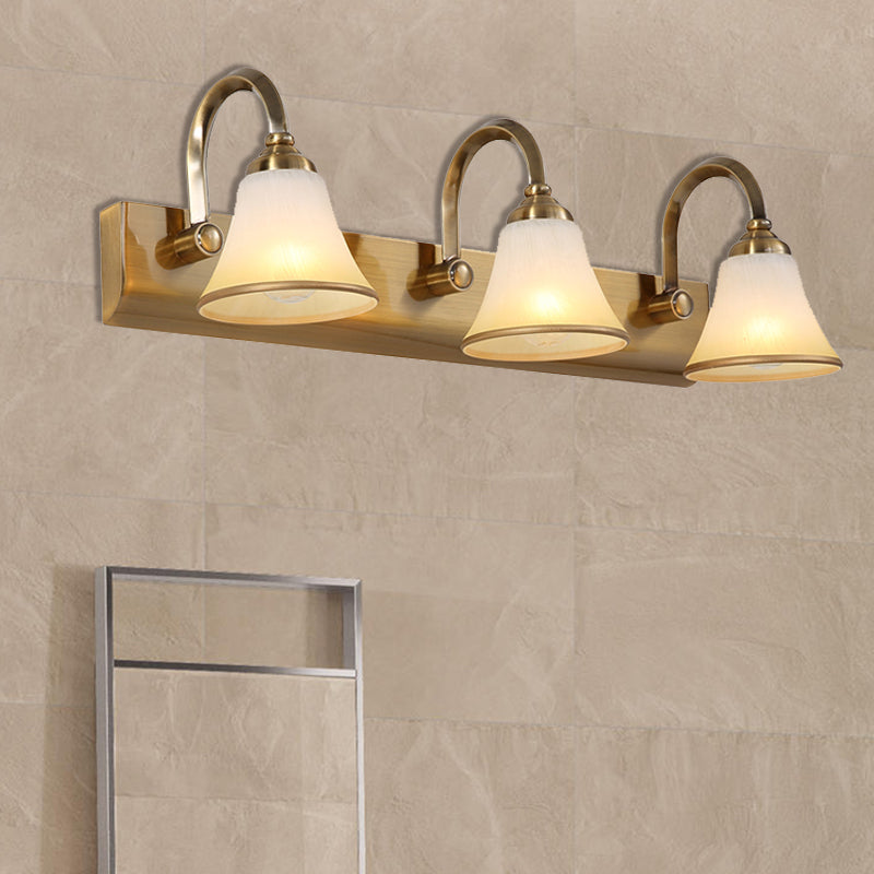 Classic Frosted Glass Brass Bell Shade Vanity Light Fixture - 2/3/4 Lights Bathroom Sconce Lamp