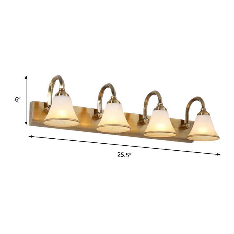 Classic Frosted Glass Brass Bell Shade Vanity Light Fixture - 2/3/4 Lights Bathroom Sconce Lamp