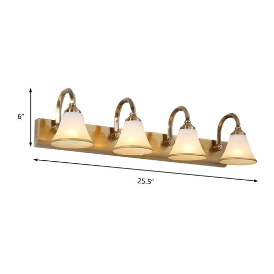 Classic Frosted Glass Brass Bell Shade Vanity Light Fixture - 2/3/4 Lights Bathroom Sconce Lamp