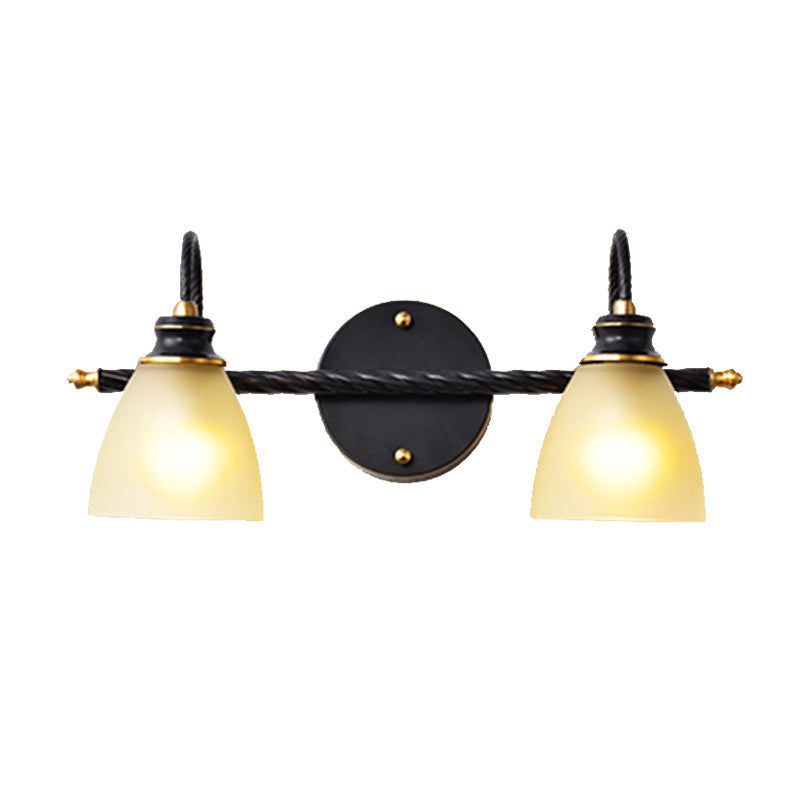 Traditional Black Bathroom Vanity Lamp - 2/3 Lights Sconce With Frosted Glass