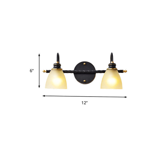 Traditional Black Bathroom Vanity Lamp - 2/3 Lights Sconce With Frosted Glass