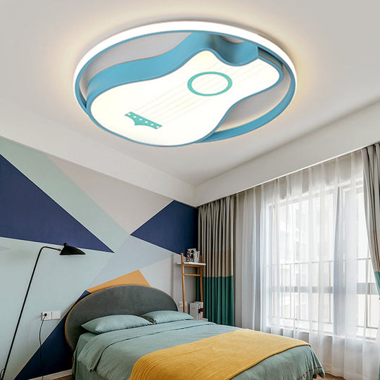 Kids Acrylic LED Bedroom Flush Light with Metal Ring in Warm/White Light, Blue Shade, 16"/19.5" W