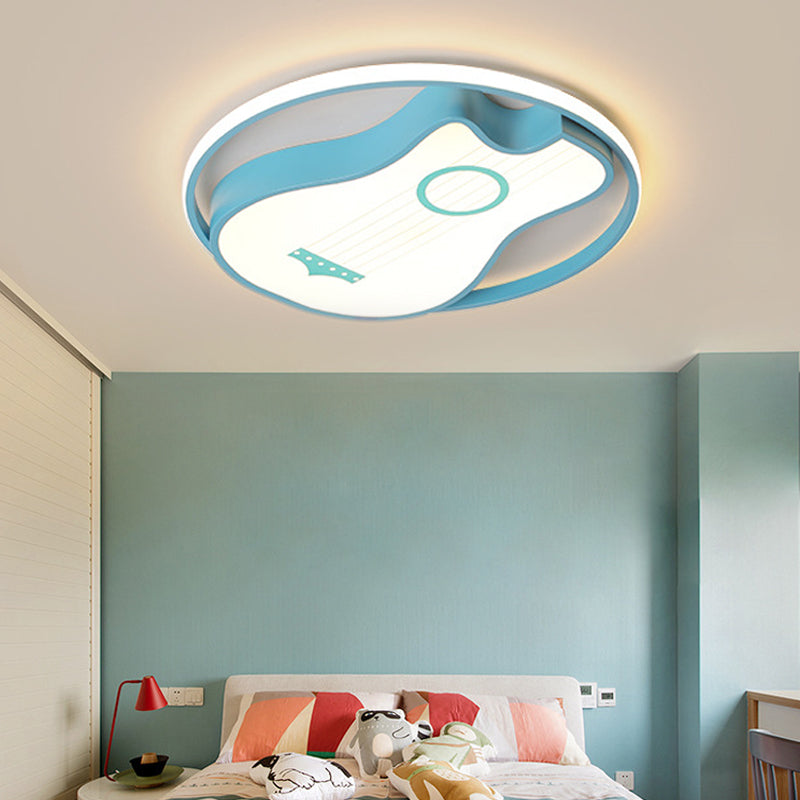 Kids Acrylic Led Bedroom Flush Light With Metal Ring In Warm/White Blue Shade 16/19.5 W