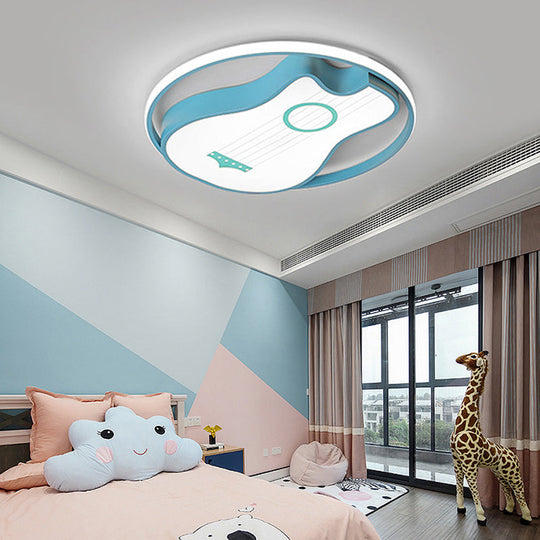 Kids Acrylic LED Bedroom Flush Light with Metal Ring in Warm/White Light, Blue Shade, 16"/19.5" W