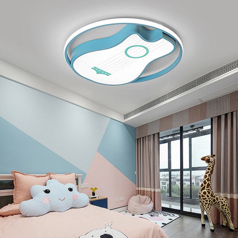 Kids Acrylic Led Bedroom Flush Light With Metal Ring In Warm/White Blue Shade 16/19.5 W