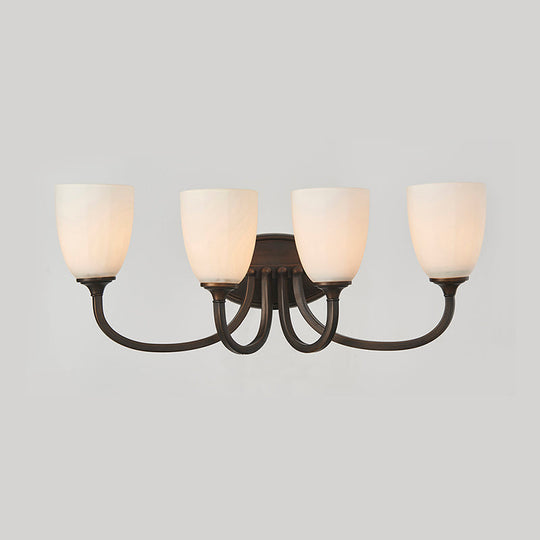 White Glass Cup Sconce: Traditional Bathroom Vanity Light With 3/4 Lights In Black/Chrome 4 / Black