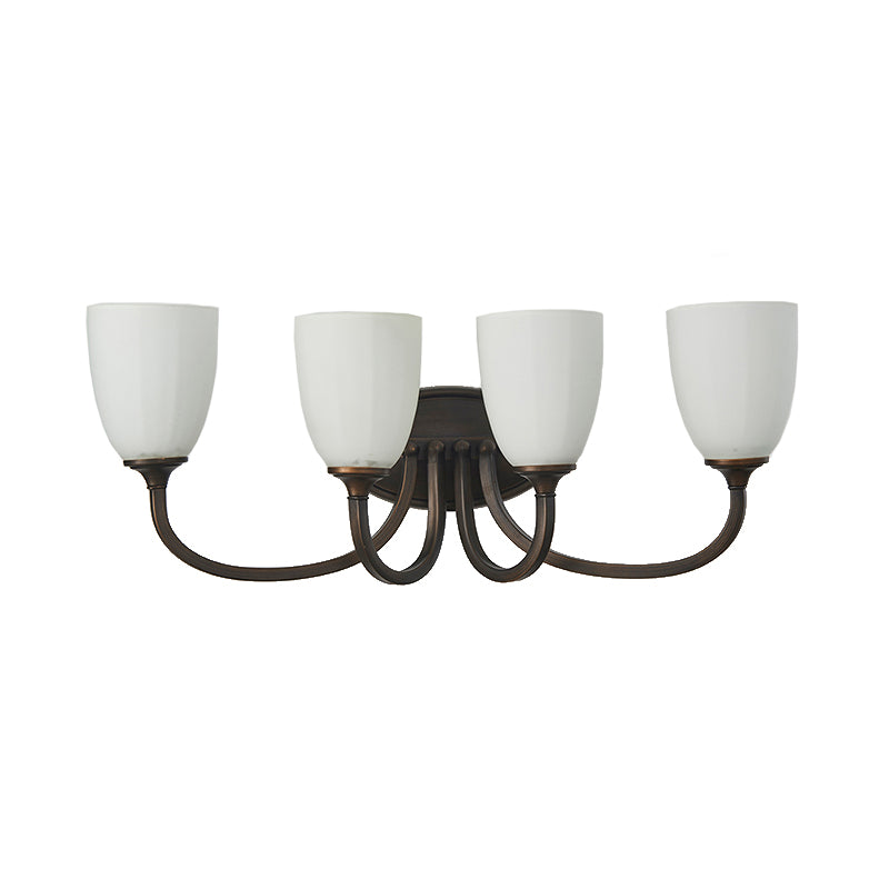 White Glass Cup Sconce: Traditional Bathroom Vanity Light With 3/4 Lights In Black/Chrome