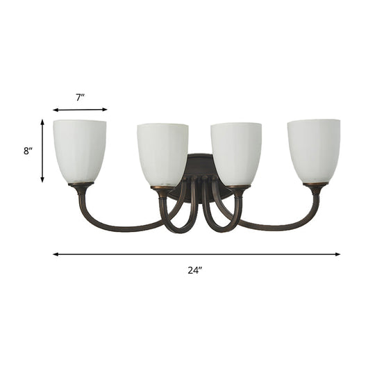 White Glass Cup Sconce: Traditional Bathroom Vanity Light With 3/4 Lights In Black/Chrome