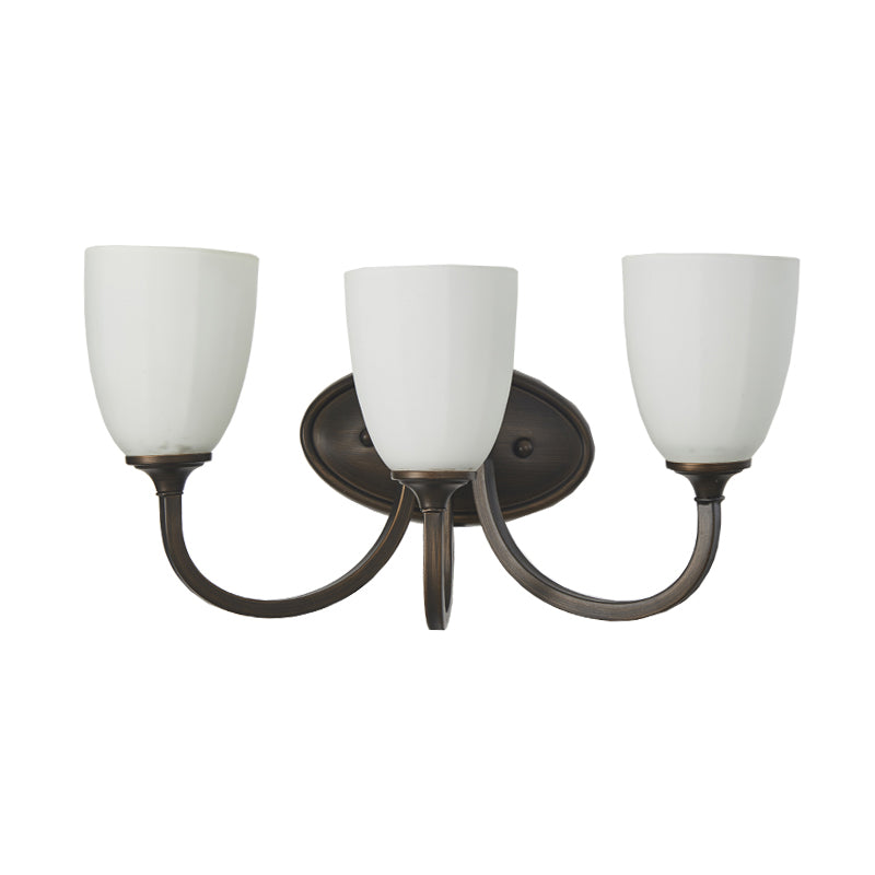 White Glass Cup Sconce: Traditional Bathroom Vanity Light With 3/4 Lights In Black/Chrome