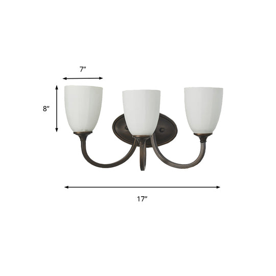 White Glass Cup Sconce: Traditional Bathroom Vanity Light With 3/4 Lights In Black/Chrome