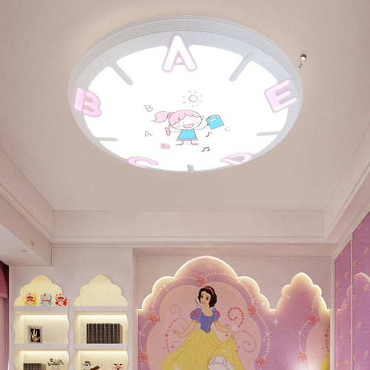 Kids Led Flush Ceiling Light With Letter Pattern In Blue/Pink - Round Shade Plastic Pendant Ideal