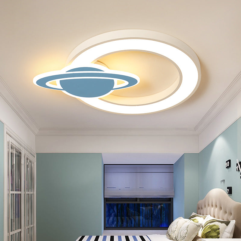 Nordic Style Acrylic Planet Shade Flush Pendant Light for Children's Room - LED Ceiling Mounted Fixture in Warm/White Light