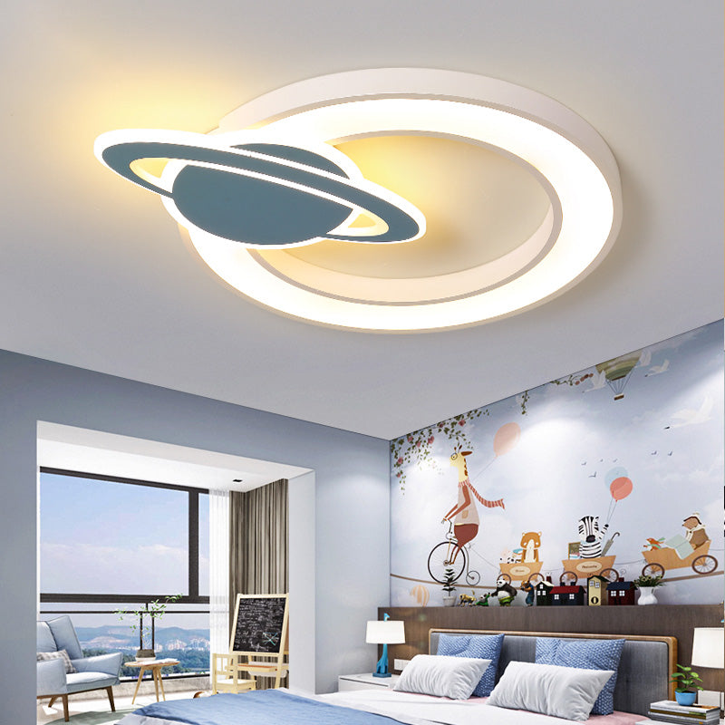 Nordic Style Acrylic Planet Shade Flush Pendant Light for Children's Room - LED Ceiling Mounted Fixture in Warm/White Light