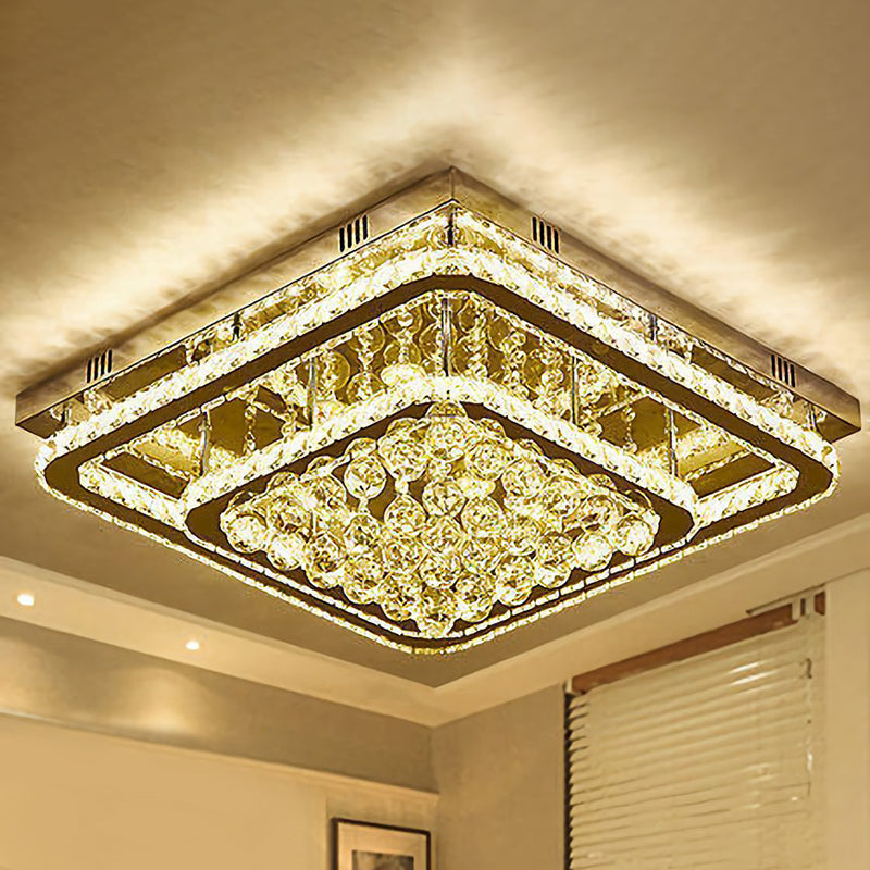 Contemporary Crystal Led Flush Mount Stainless-Steel Ceiling Light