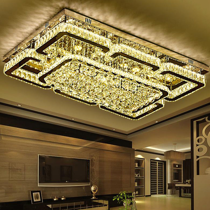 Contemporary Crystal Led Flush Mount Stainless-Steel Ceiling Light / Medium Rectangle