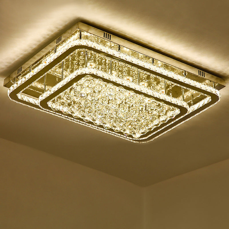 Contemporary Crystal Led Flush Mount Stainless-Steel Ceiling Light