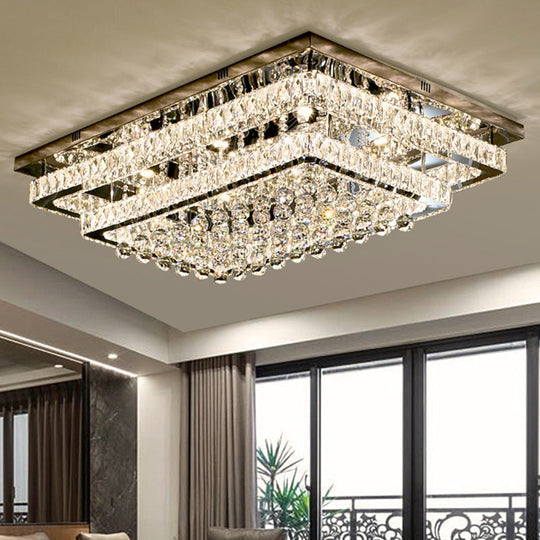 LED Crystal Stainless-Steel Rectangle Flush Mount Ceiling Light