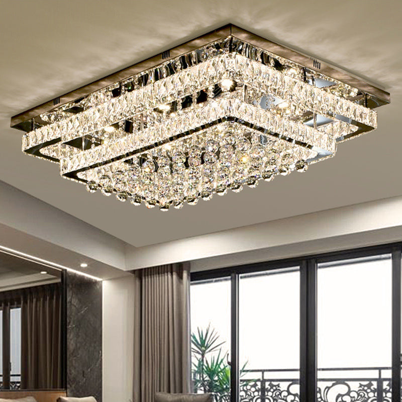 Led Crystal Stainless-Steel Rectangle Flush Mount Ceiling Light / Small A