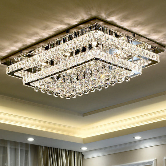 LED Crystal Stainless-Steel Rectangle Flush Mount Ceiling Light