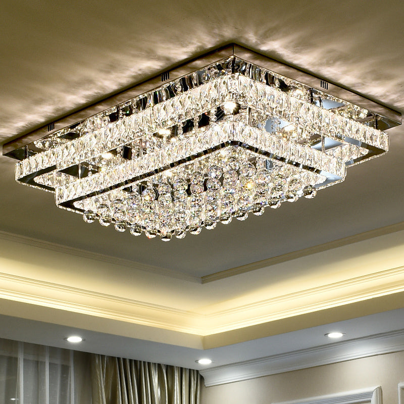 Led Crystal Stainless-Steel Rectangle Flush Mount Ceiling Light