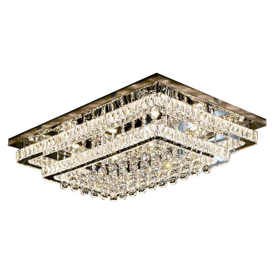 LED Crystal Stainless-Steel Rectangle Flush Mount Ceiling Light