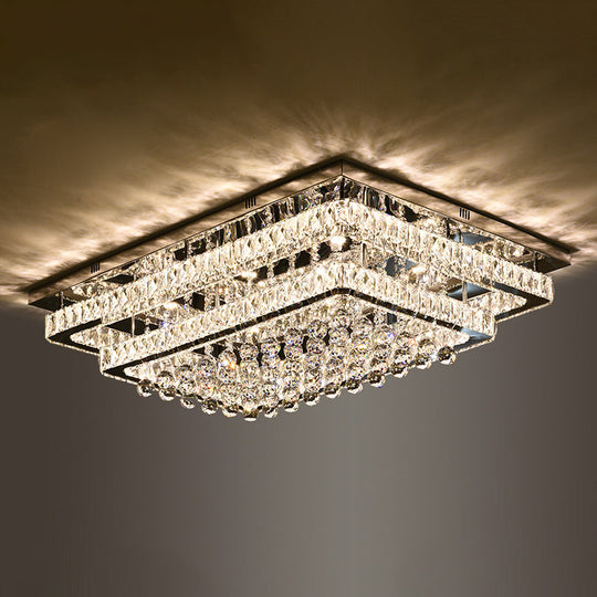 LED Crystal Stainless-Steel Rectangle Flush Mount Ceiling Light