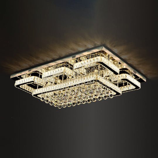 LED Crystal Stainless-Steel Rectangle Flush Mount Ceiling Light