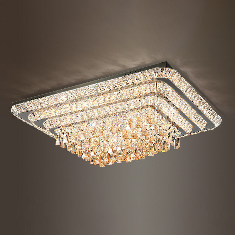 LED Crystal Stainless-Steel Rectangle Flush Mount Ceiling Light